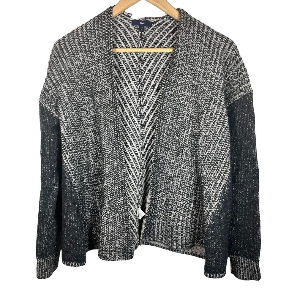 Gap 100% Lamb Wool Grey Chevron Long Sleeve Open Front Cardigan Size Small